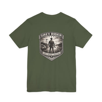 Vintage Trooper Serve Protect Discipline T-Shirt | Law Enforcement Tee | Grey Rider