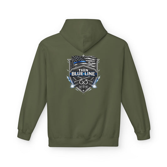 Thin Blue Line Shield Hoodie | Police Support Flag Badge Design | Law Enforcement Support | First Responder