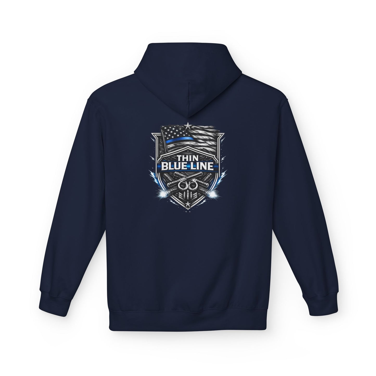 Thin Blue Line Hoodie | Police Support Flag Badge Design | Law Enforcement Support | First Responder