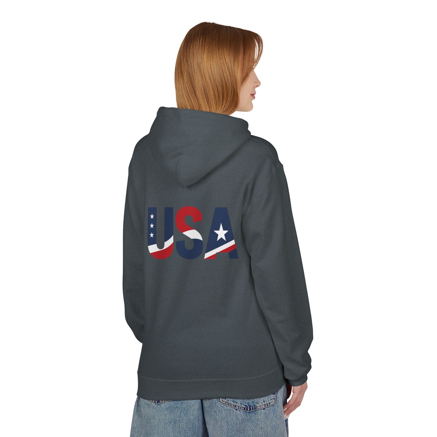 USA Flag Graphic Hoodie | GreyRider Threads Logo, American Colors