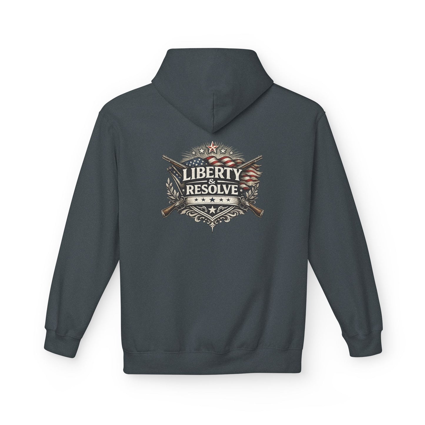 Liberty & Resolve Patriotic Hoodie, American Flag Sweatshirt, Freedom Graphic Hoodie, USA Gift, Minimalist Patriot Apparel
