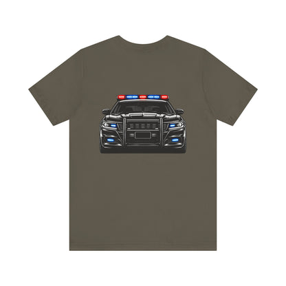 Police Patrol Car T-Shirt | Front Badge Crest, Back Cruiser Graphic