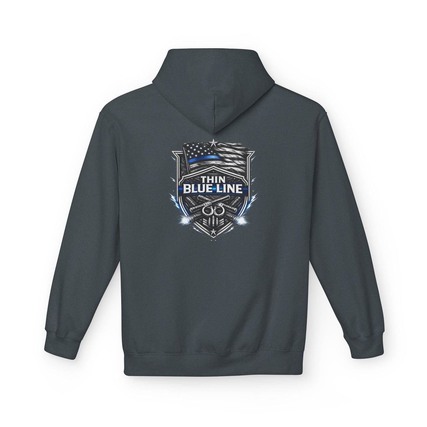 Thin Blue Line Hoodie | Police Support Flag Badge Design | Law Enforcement Support | First Responder