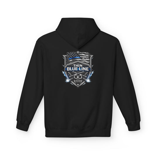 Thin Blue Line Shield Hoodie | Police Support Flag Badge Design | Law Enforcement Support | First Responder