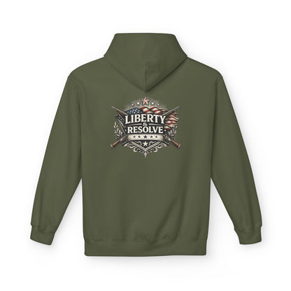 Liberty & Resolve Patriotic Hoodie, American Flag Sweatshirt, Freedom Graphic Hoodie, USA Gift, Minimalist Patriot Apparel
