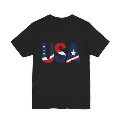USA Flag Back Graphic Tee | GreyRider Threads Logo Front