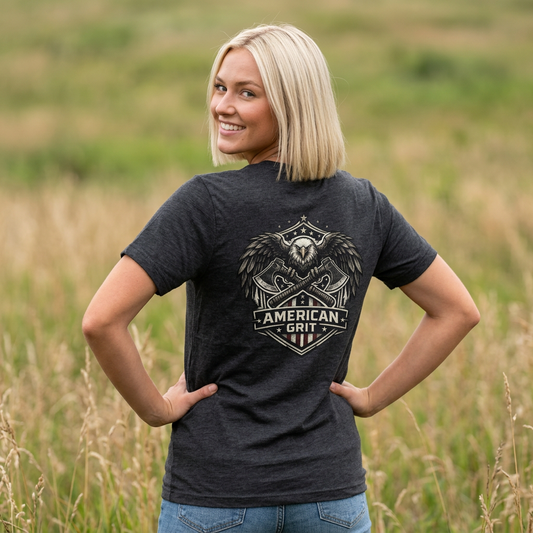 American Grit Patriotic T-Shirt, Eagle Shield Graphic Tee, USA Freedom Shirt, Biker Style Patriot Tee, American Gift