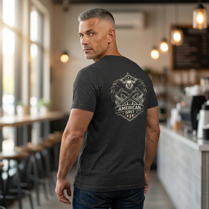 American Grit Patriotic T-Shirt, Eagle Shield Graphic Tee, USA Freedom Shirt, Biker Style Patriot Tee, American Gift