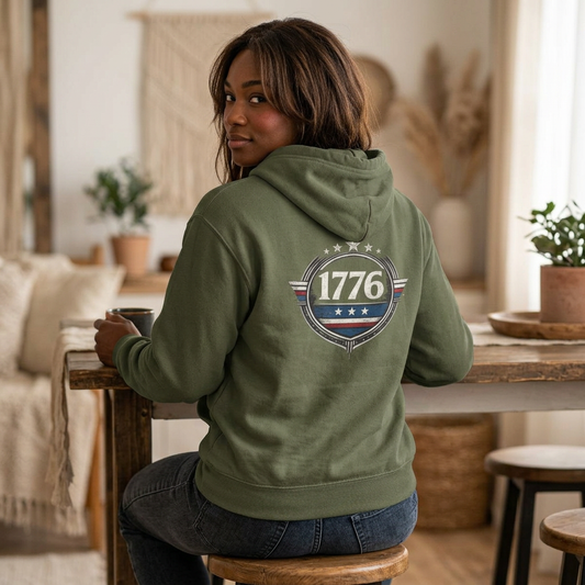1776 Patriotic Hoodie, American Flag Sweatshirt, Freedom Graphic Hoodie, USA Gift, Revolutionary War Inspired Apparel