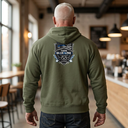 Thin Blue Line Hoodie | Police Support Flag Badge Design | Law Enforcement Support | First Responder