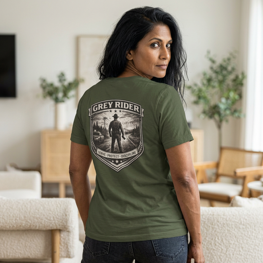 Vintage Trooper Serve Protect Discipline T-Shirt | Law Enforcement Tee | Grey Rider