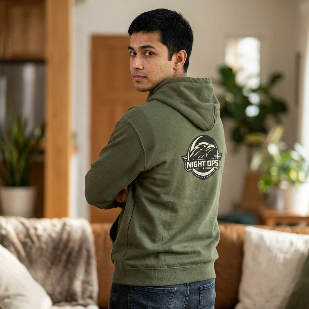 Night Ops Raven Hoodie — Raven Back Graphic & GreyRider Threads Logo