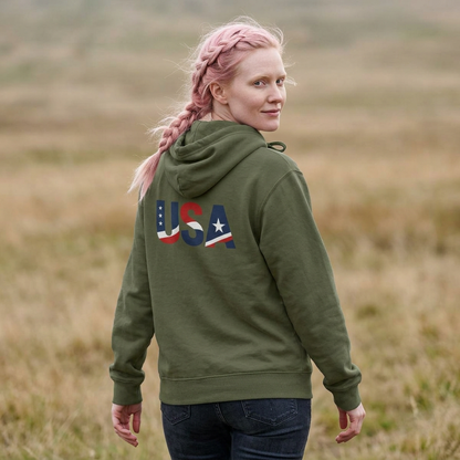 USA Flag Graphic Hoodie | GreyRider Threads Logo, American Colors