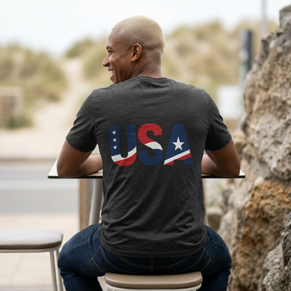 USA Flag Back Graphic Tee | GreyRider Threads Logo Front