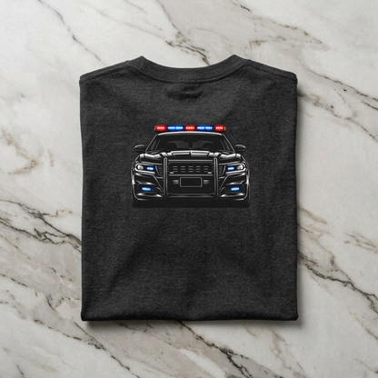 Police Patrol Car T-Shirt | Front Badge Crest, Back Cruiser Graphic