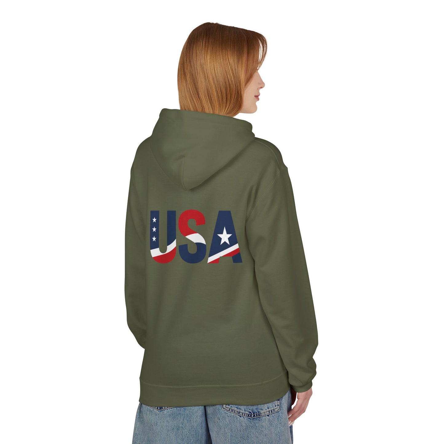 USA Flag Graphic Hoodie | GreyRider Threads Logo, American Colors