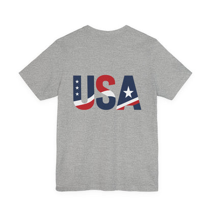 USA Flag Back Graphic Tee | GreyRider Threads Logo Front