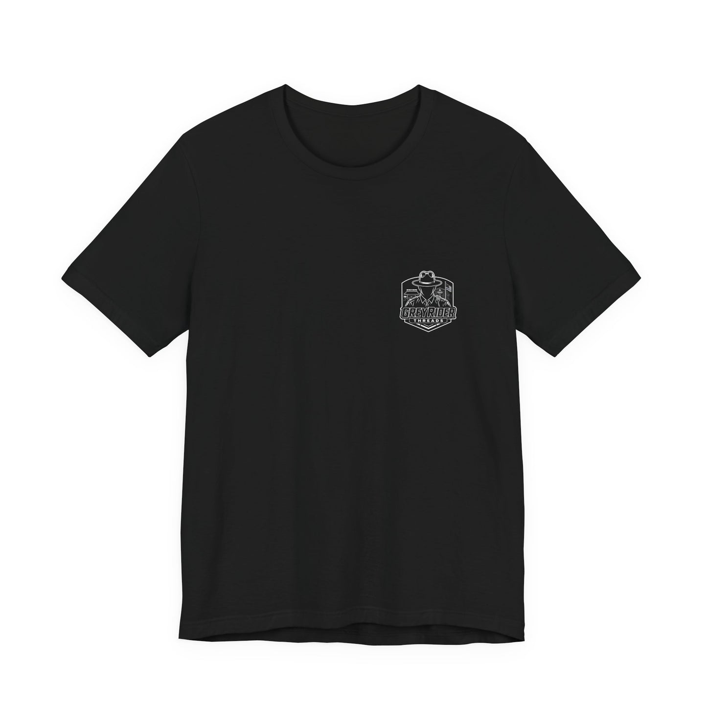 USA Flag Back Graphic Tee | GreyRider Threads Logo Front
