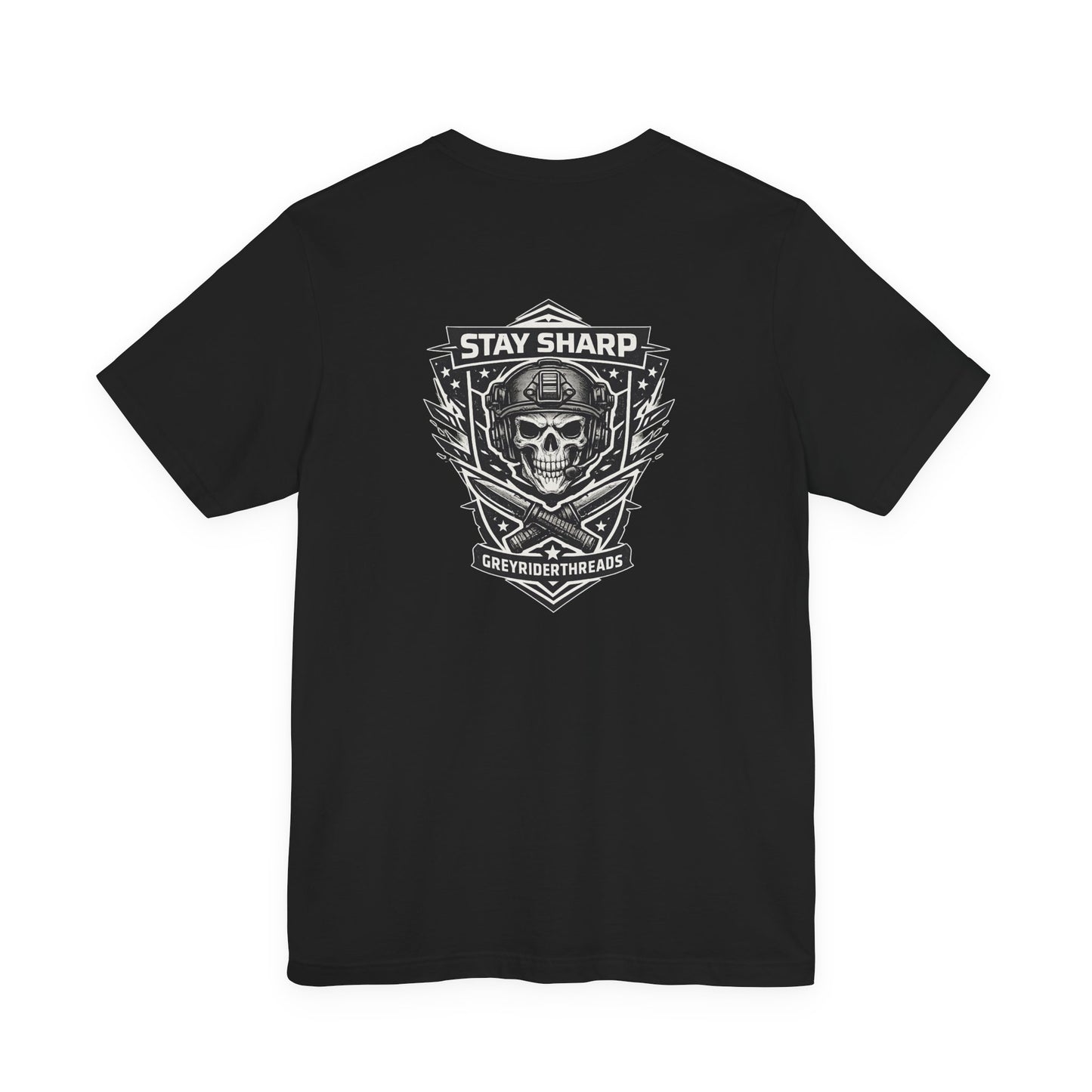 Stay Sharp Tactical T-Shirt, Skull Shield Graphic Tee, Military Inspired Shirt, Edgy Operator Style Apparel, Tactical Gift