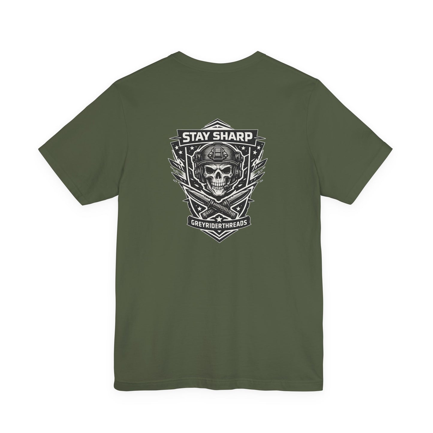 Stay Sharp Tactical T-Shirt, Skull Shield Graphic Tee, Military Inspired Shirt, Edgy Operator Style Apparel, Tactical Gift