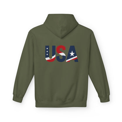 USA Flag Graphic Hoodie | GreyRider Threads Logo, American Colors