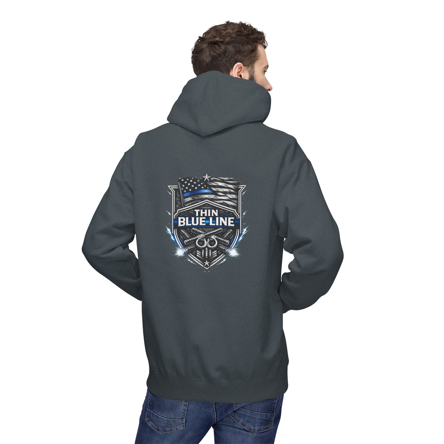 Thin Blue Line Hoodie | Police Support Flag Badge Design | Law Enforcement Support | First Responder