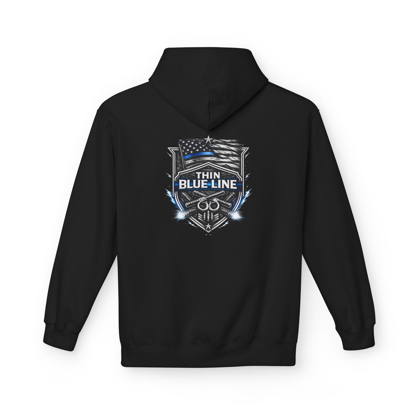 Thin Blue Line Hoodie | Police Support Flag Badge Design | Law Enforcement Support | First Responder