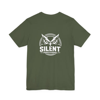 Silent Professional T-Shirt, Tactical Owl T-Shirt, Military Inspired Graphic Tee, Minimalist Combat Style Shirt, Black Tee White Print