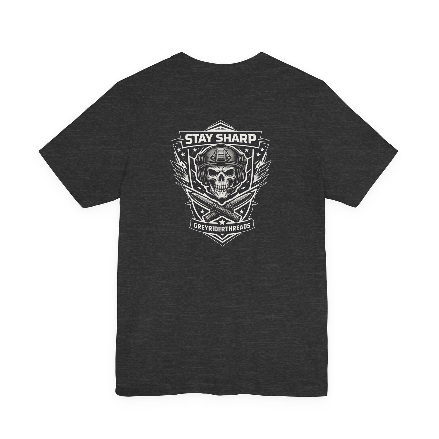 Stay Sharp Tactical T-Shirt, Skull Shield Graphic Tee, Military Inspired Shirt, Edgy Operator Style Apparel, Tactical Gift
